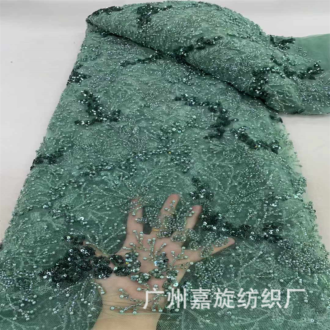 Picture of Heavy Industry Beaded Tube Embroidered Sequins French Fashion Evening Dress Fine Plant Embroidered Beads Wedding Lace Fabric Lace