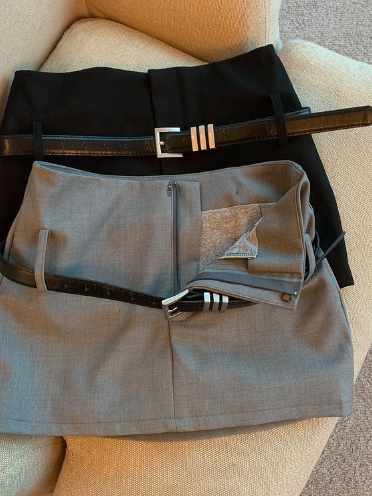 2024 Summer Hot Girl High Waist Slimming Design Sense Gray Short Skirt Anti-walking Skirt A- line Hip Suit Skirt