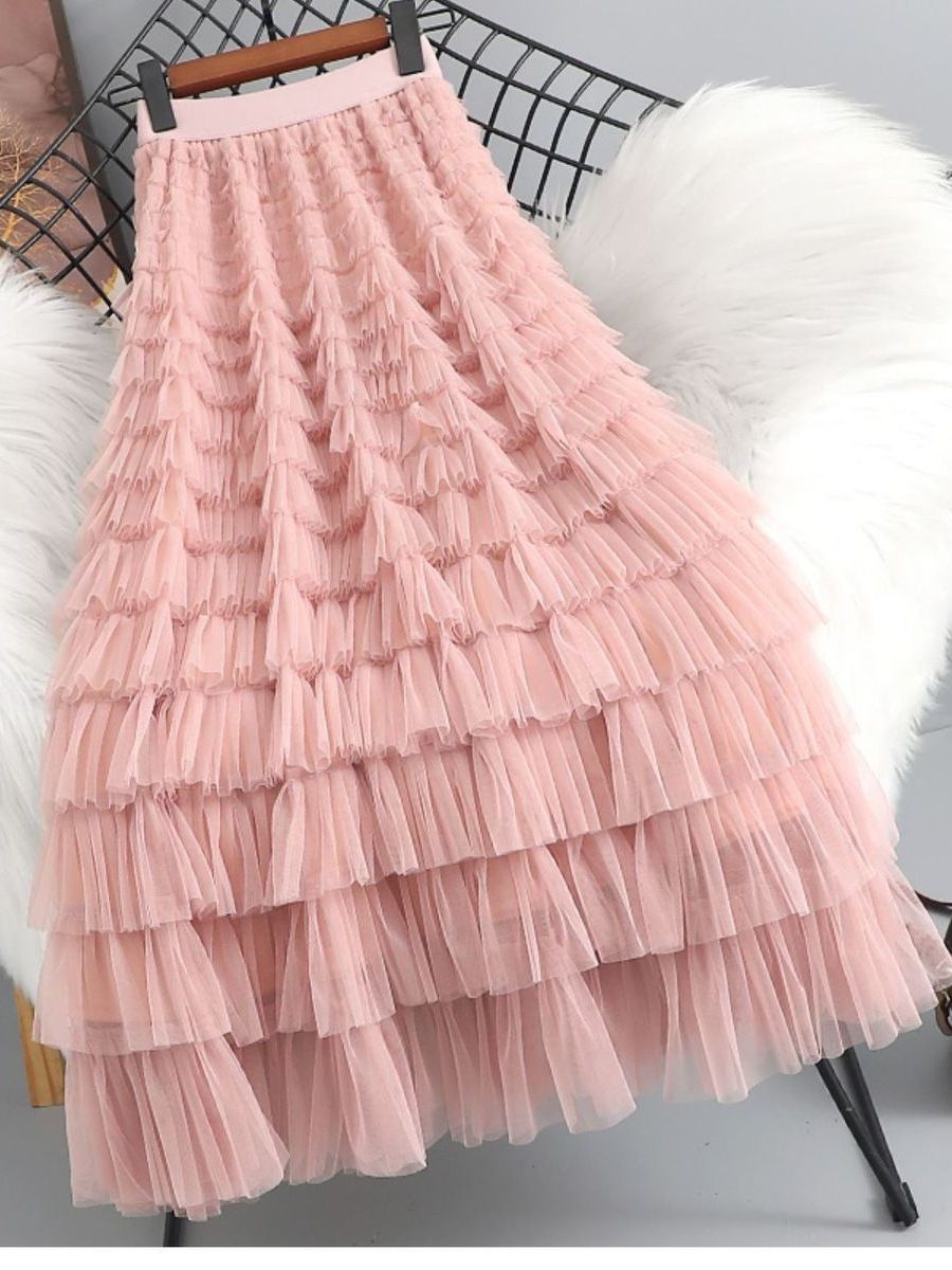 Cross-Border High-End Mesh Skirt for Women 2025 New High-Waisted Layered Cake Skirt Mid-Length Fairy Gauze Skirt