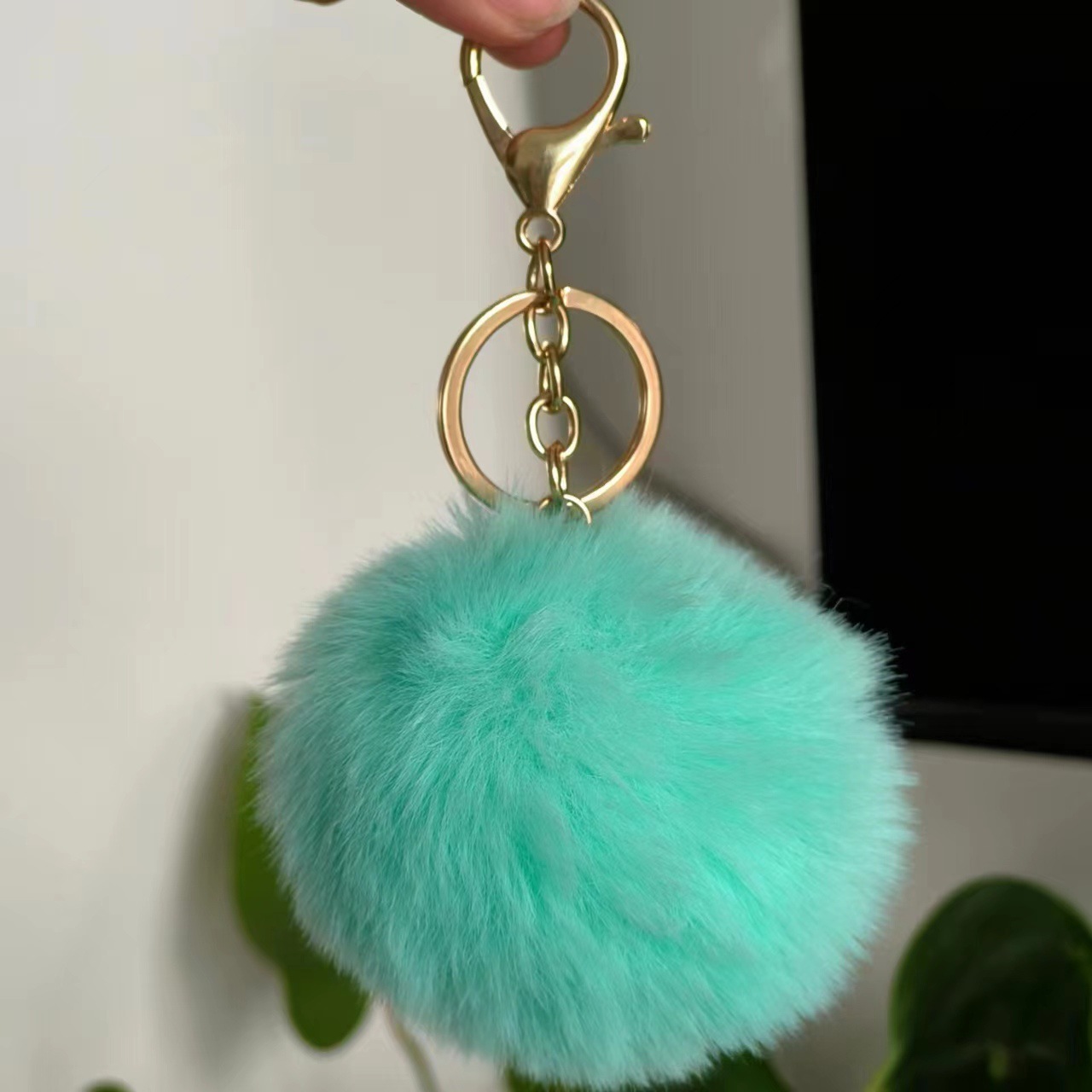 Picture of Spot 8cm imitation rex rabbit fur ball key chain net red fur ball doll bag pendant gift schoolbag girl heart