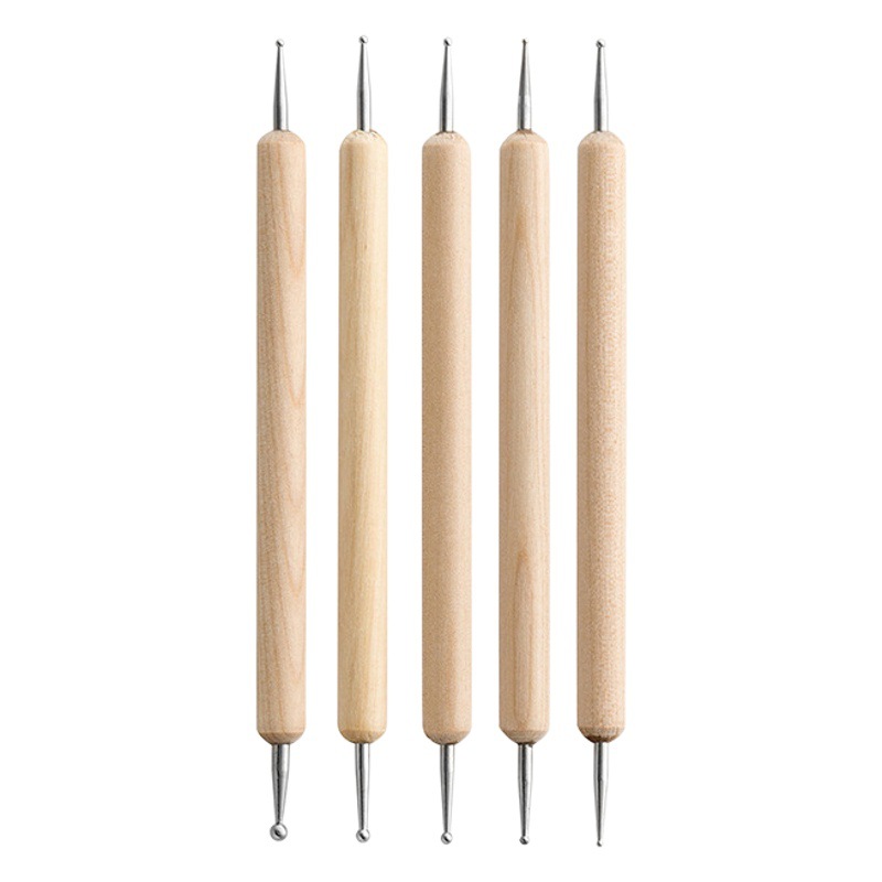 Cross-border pottery tools 5-piece stone plastic clay polka dot relief wood soft clay auxiliary tool point drill pen
