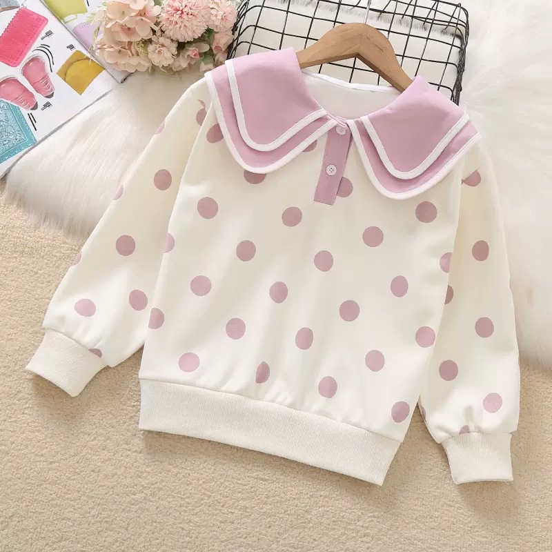 Girls' polka dot sweater autumn new children's fashionable fashionable clothes baby girls' spring and autumn sweet doll collar top