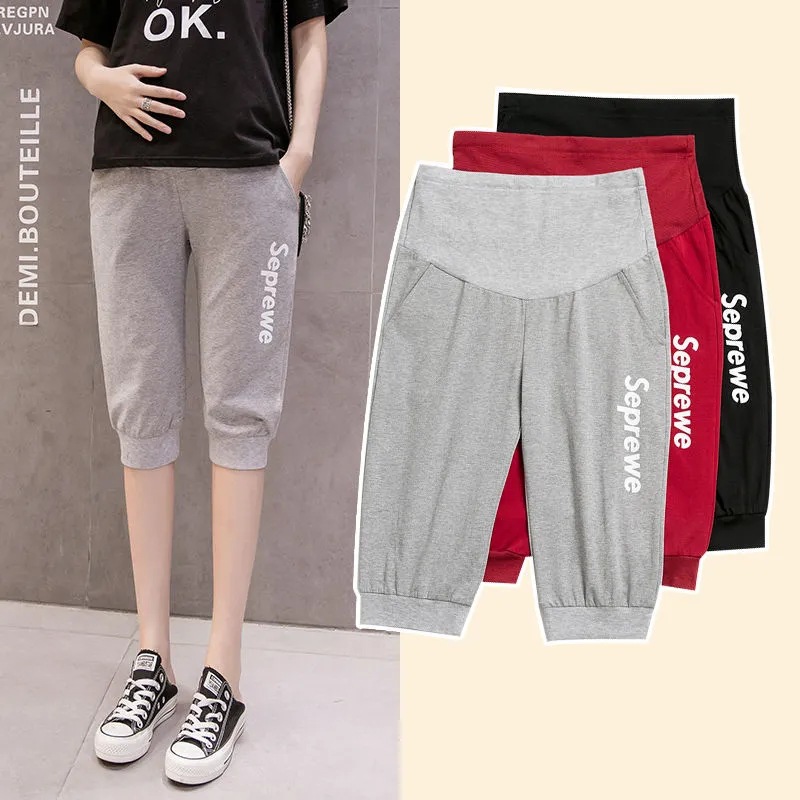 Picture of Pregnant Women's Capri Pants Cotton Spring and Summer Thin Leggings Casual Shorts Fashion Outer Wear Trendy Mom's Capri Pants