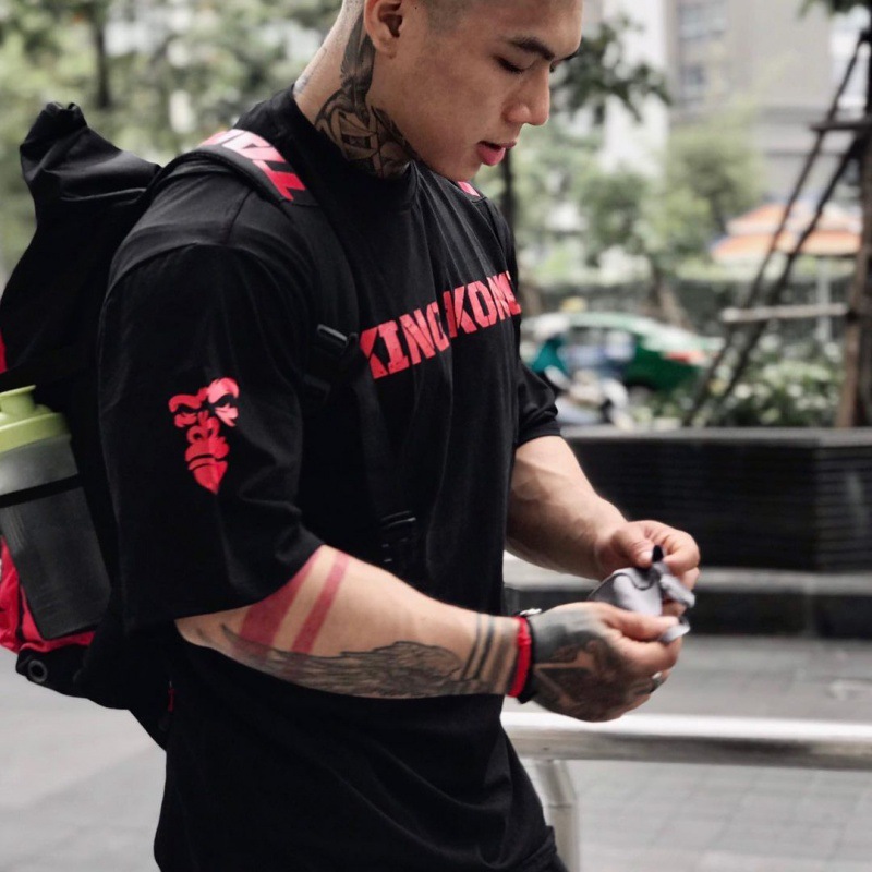 Picture of Loose Trendy Men's Sports Short-sleeved T-shirt Men's Summer Cotton Half-sleeved Gym Running Training Clothes