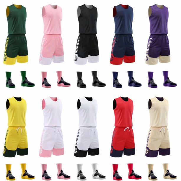 Double-sided basketball uniform suit men's printed competition sports vest clothes double-sided team uniform basketball shirt printing