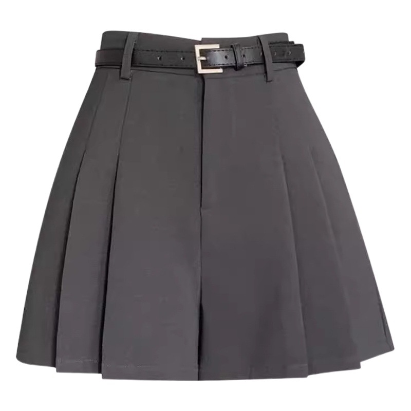 Grey Suit Pleated Short Pants Skirt Women's Summer 2024 New High Waist Slim Look Overalls Loose Wide Leg Hot Pants