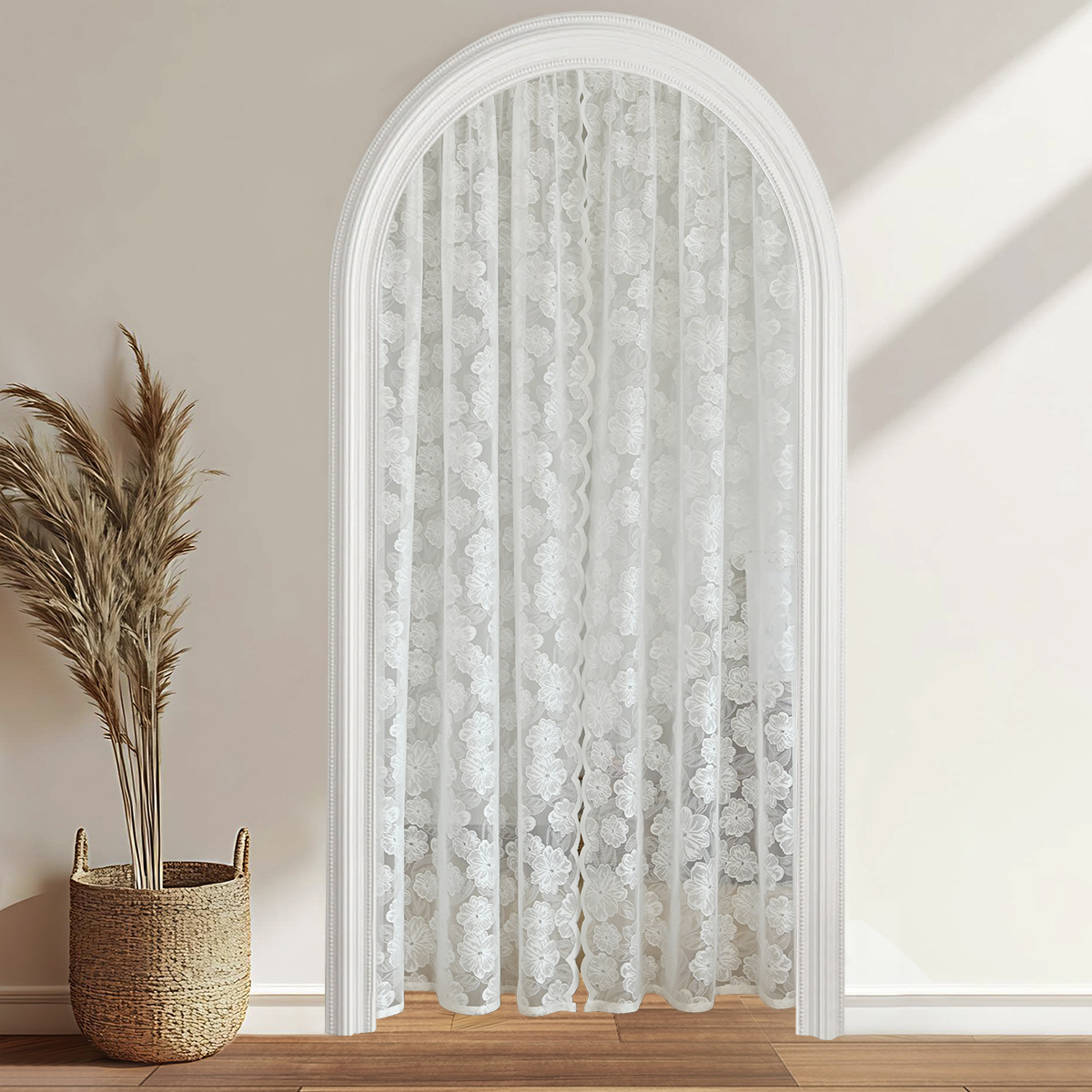 SHEIN New Daifa Cross-border Camellia Lace Warp Knitted Lace Door Curtain Wearing Rod Window Screen Finished Curtain Decoration