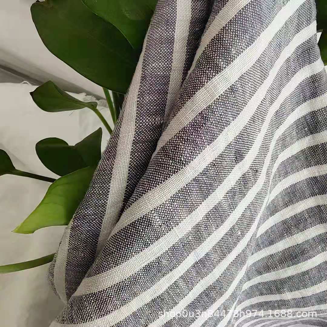 Picture of Denim Blue Pure linen Wide Stripesd Enzyme Face Wash, 100% linen curtain fabric