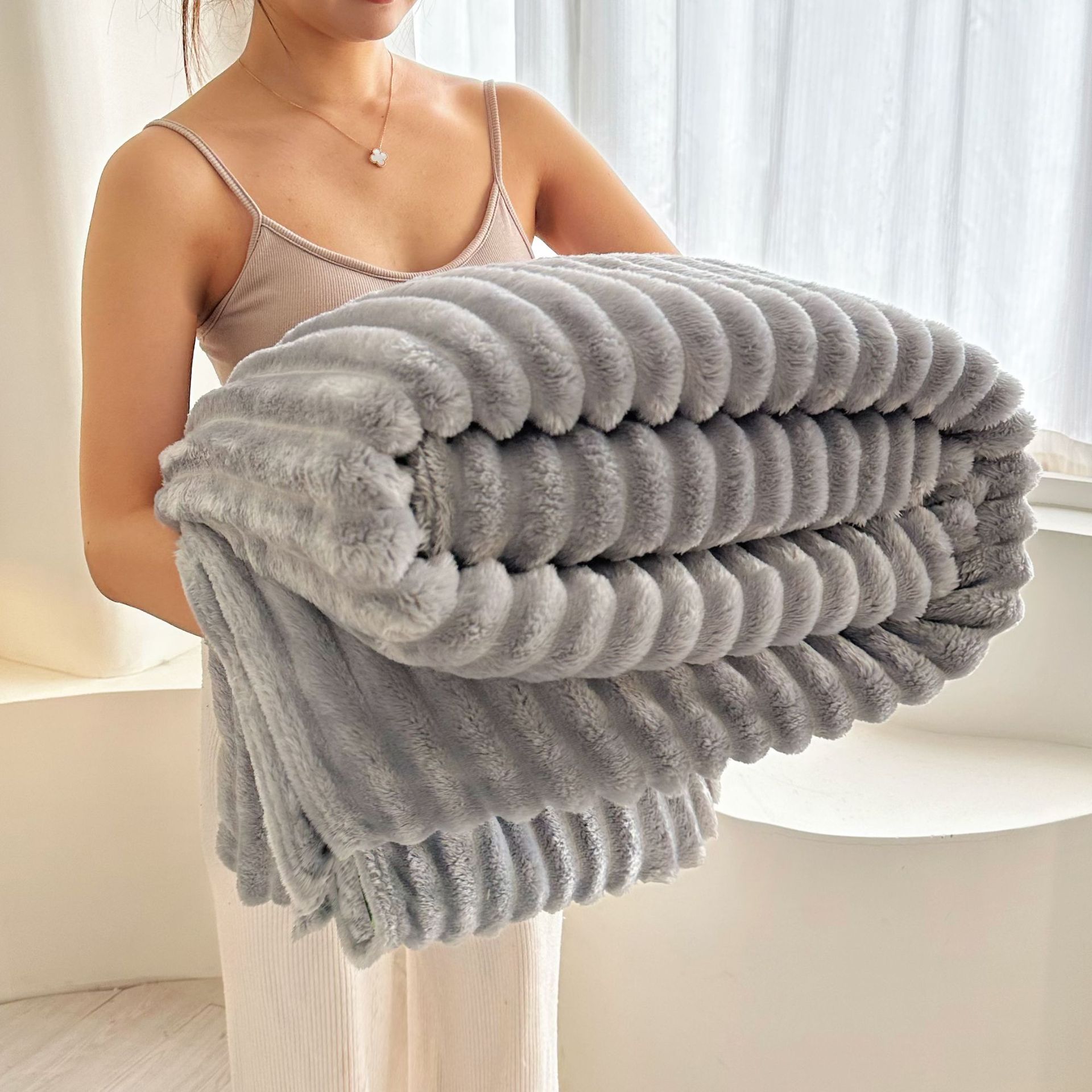 Picture of Autumn and Winter New Cross-Border 3.3cm Striped Blanket Thickeneded Dormitory Sofa Blanket Curled Nap Blanket Warm Blanket 4