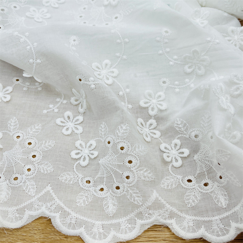 New cotton hollow three-dimensional embroidery lace embroidery fabric bilateral wave clothing skirt embroidery fabric