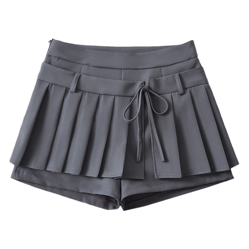 European and American style summer new high waist irregular double waist casual pleated skirt short solid color pantskirt anti-exposure