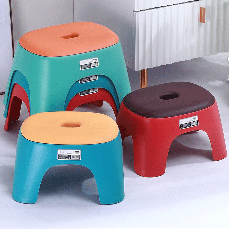 Children's Small Plastic Stool, Thickened Adult and Baby Bathroom Non-Slip Stylish Round Stool, Low Stool, Footrest, Household Chair