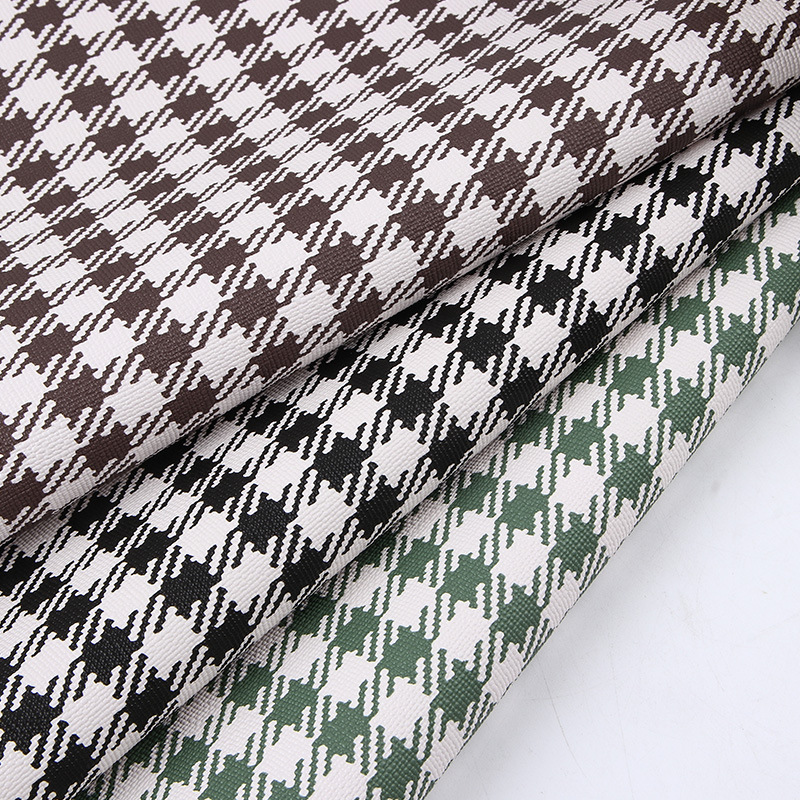 Picture of K1829 classic style black and white houndstooth printed leather fabric scratch-resistant wear-resistant film process in stock wholesale