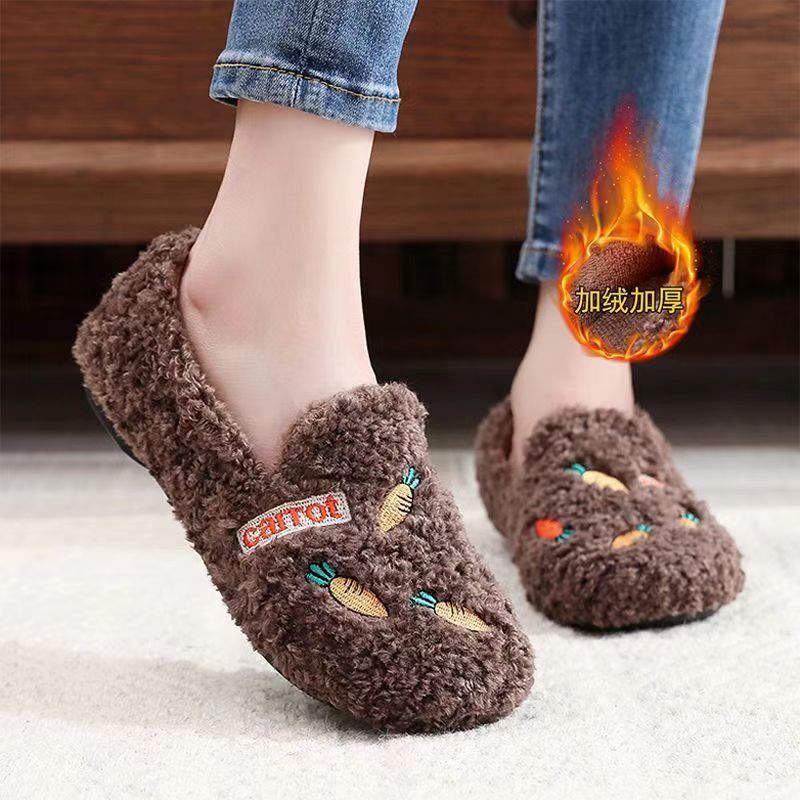 Winter 2024 New fleece-lined Mao Mao Shoes Women's Non-slip Soft Bottom Thickened Flat Bean Cotton Shoes