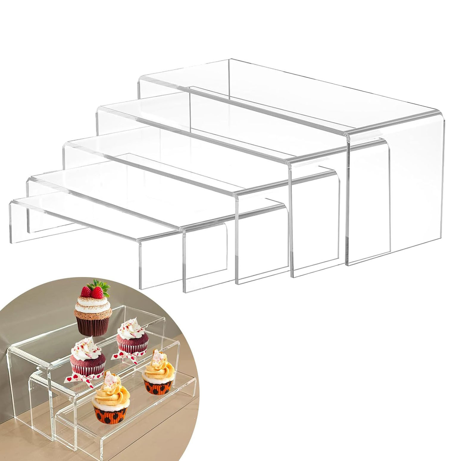 Transparent Acrylic Display Stand U-shaped Stand Five-piece Set Cosmetic Rack Dessert Cupcake Display