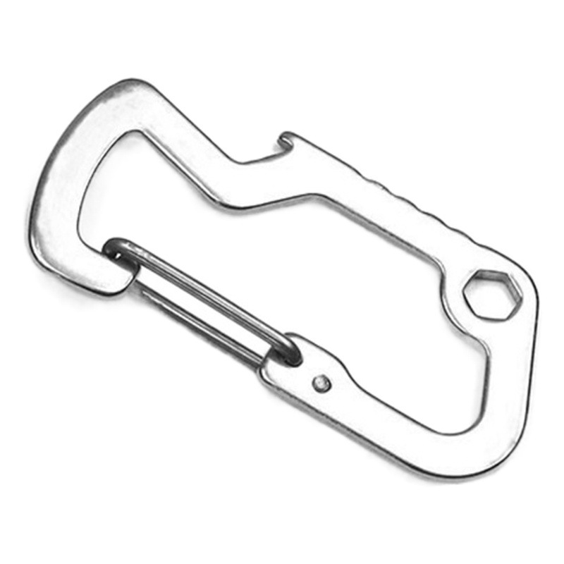 Small angle shark outdoor EDC multi-functional D-type buckle stainless steel carabiner bottle opener hanging buckle key quick hanging