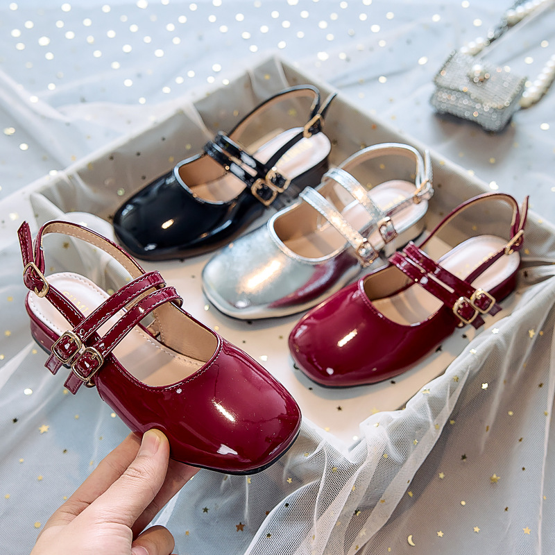 Girls Princess High Heels 2025 New Performance Dress Retro Square Toe Shallow Buckle Rear Empty Mary Jane Shoes