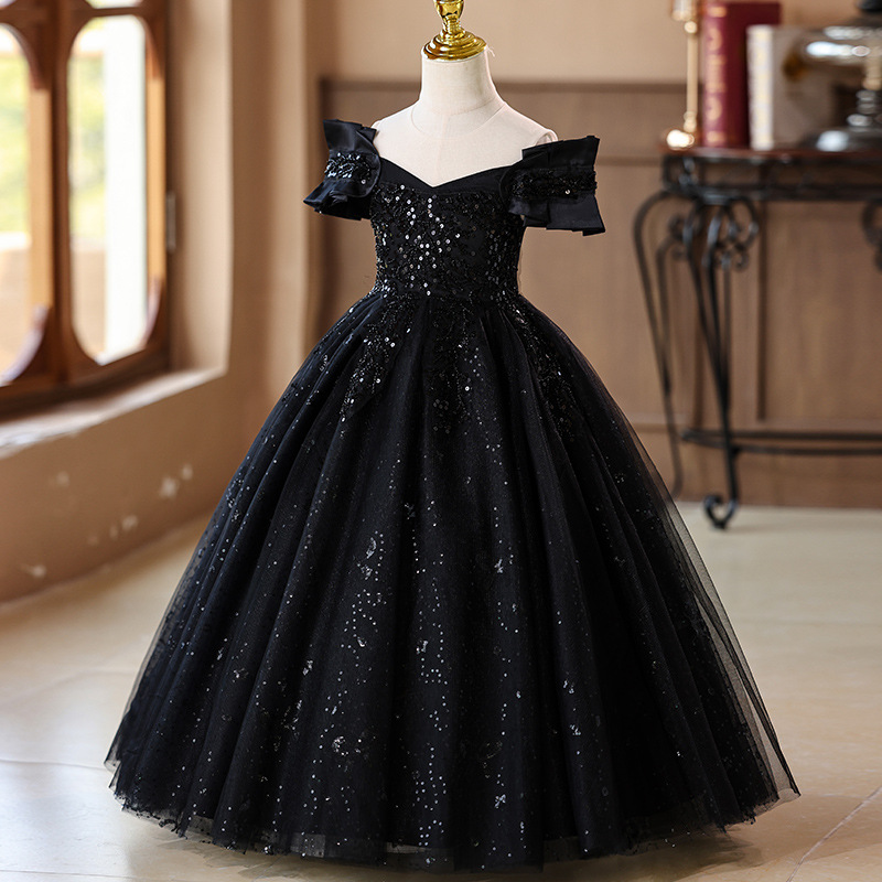 Cross-border Girls Princess Skirt Children's Dress Skirt Ponte Yarn Skirt Performance Clothing New Arrival Show Black Evening Dress Skirt