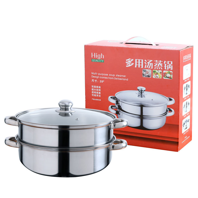 Picture of Thickened Double Bottom Stainless Steel Steamer Three-Layer Soup Steamer Household Double-Layer Soup Pot Hot Pot Opening Gift Pot Wholesale