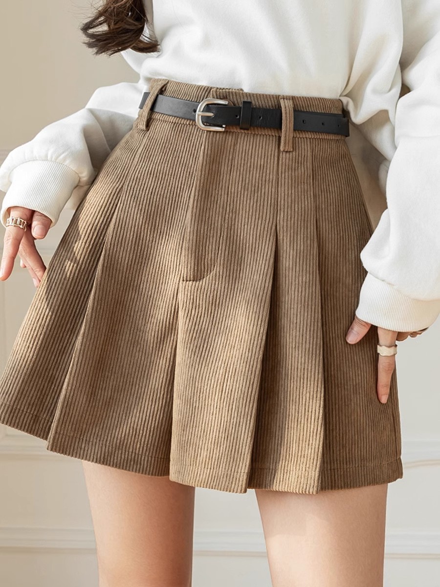 khaki Corduroy Pleated Casual Wide-leg Shorts Women's Autumn and Winter 2024 New High Waist Pants for Small Men