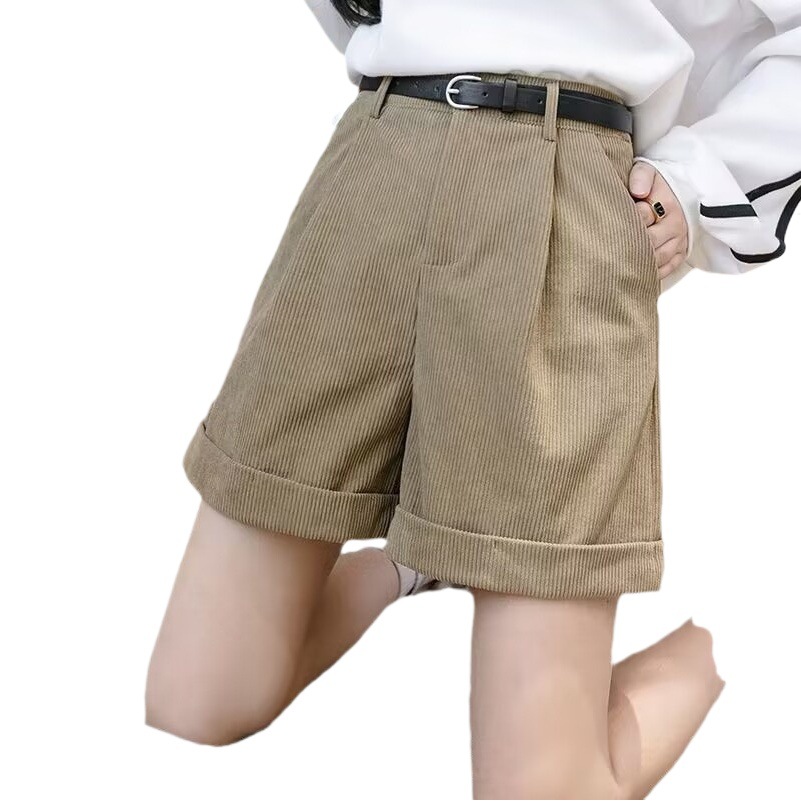 Korean Style Corduroy Shorts for Women Autumn and Winter 2025 New High-Waist Slim Casual A-Line Shorts for Outer Wear Wide-Leg Boot Pants