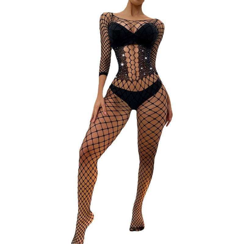 New passion pure desire wind fishing net hollow drilling sexy lingerie jumpsuit women wholesale a generation of hair