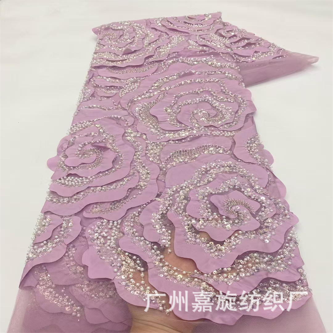 New Full Laser Three-Dimensional Big Rose Lace Children's Wear Bead Fabric Fashion dress Dress Embroidered Cloth