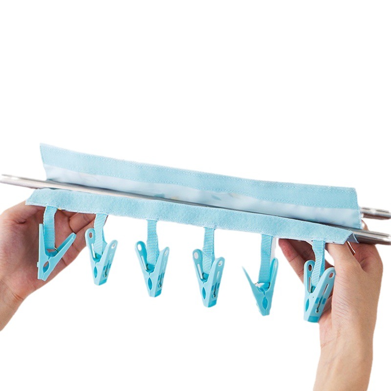 Travel Fabric Clothes Hanger Folding Multi-functional Outgoing Portable Clothes Hanger Underwear Clip Velcro Household Clothes Hanger