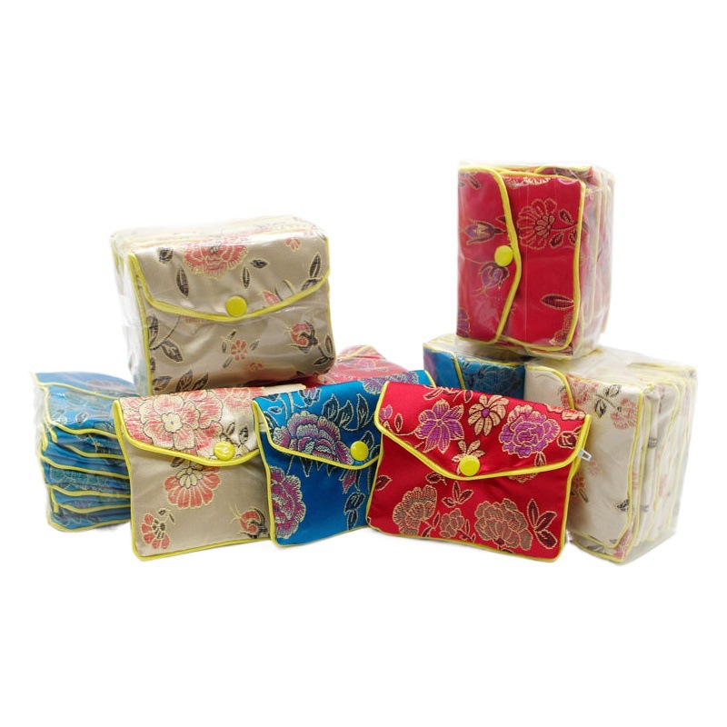 Jewelry bag zipper buckle bag Lotus bag coin bag brocade bag storage bag walnut Wenwan bag small cloth bag