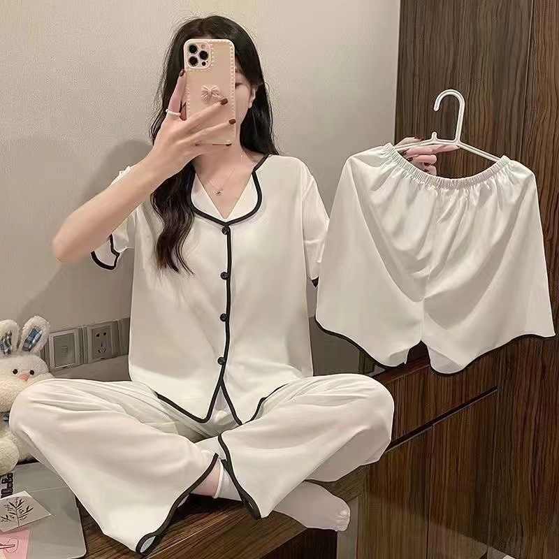 Picture of Pajamas for Women, Summer High-Fashion Influencer Three-Piece Set, Short-Sleeved Sweet Loungewear, Cool and Comfortable
