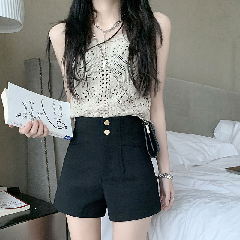 Picture of Black High Waist Tight Shorts Women's Summer Stretch Outer Wear Hip Casual Pants Sexy Small All-match Boots Trendy