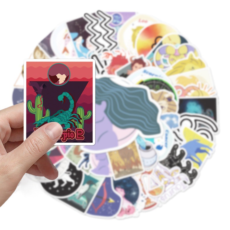 50 pieces of twelve constellations graffiti stickers personalized cross-border cartoon fantasy DIY skateboard luggage stickers waterproof