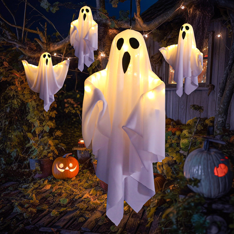 Cross-Border Amazon New Halloween Led Decorative Lights Glowing Ghost Hanging Lights Ghost Festival Room Atmosphere Decoration Lights