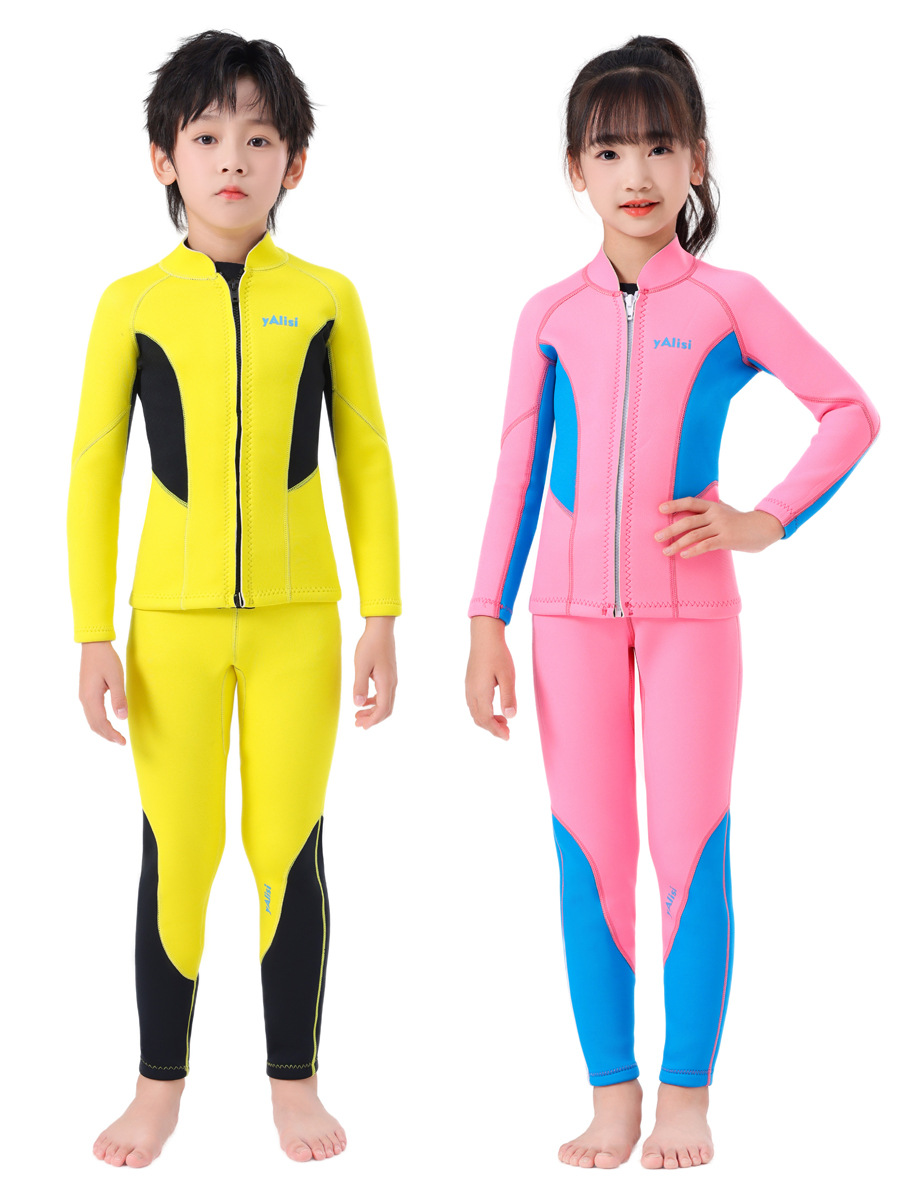 in stock Children's Diving Suit 2.5mm Boys' Split Warm suit Long Sleeve Sun Protection Surf Snorkeling Jellyfish Suit Women