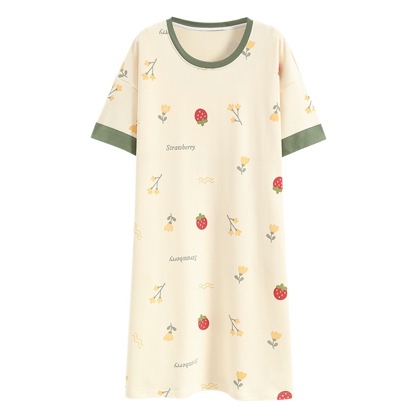 Nightdress women's summer pure cotton with chest pad pregnant women's summer sexy 2024 new short sleeve simple pajamas women's summer