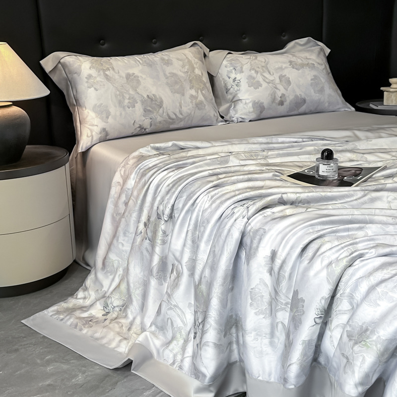 Picture of Super Cool Lenzing Tencel Summer Cool Quilt Four-Piece Set A-Type Pink Floral Ice Silk Air-Conditioned Quilt Thin Quilt Machine Washable 4