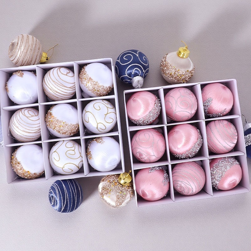 christmas painted silk wave ball silk ball Christmas decorations foam 8cm9pcs suit Christmas tree pendant