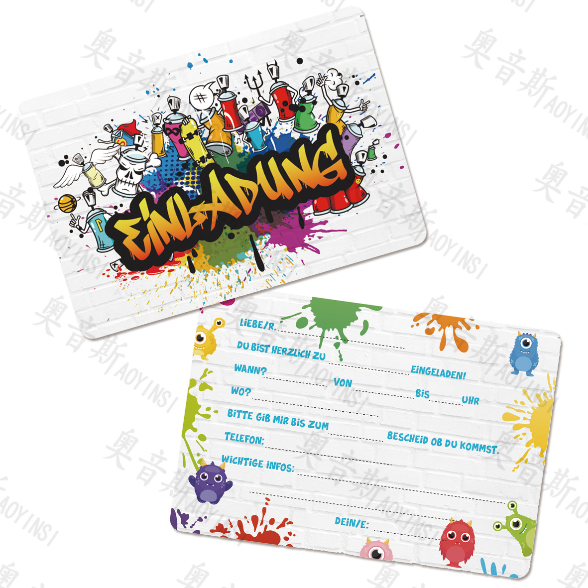 German invitation card Dinosaur graffiti game invitation German station German butterfly pirate German station English