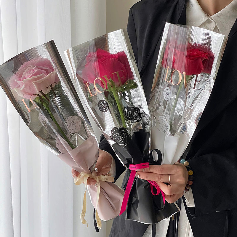 Bronzing Rose Blossom Bags Mirror Single Bags Multi-Bags Straight Bags Fresh Flower Bags Packaging Materials Floral Flower Shop