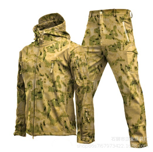 Cross-border Tactical Military Training Jacket Men's Outdoor Soft Shell Military Style Jacket fleece-lined Camouflage Jacket Wholesale