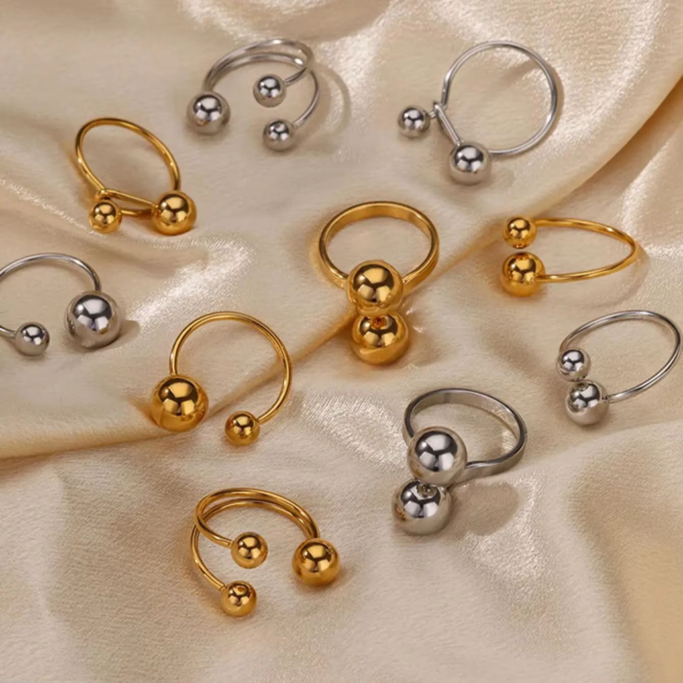 European and American fashion stainless steel niche ball design open ring high color cold wind personality all-match ring women