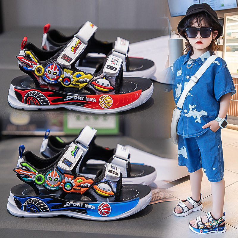 Boys Sandals Soft Sole Kidsren's Beach Shoes Summer 2025 New Ins Kidsren's Shoes Cartoon Non-Slip Sports Sandals