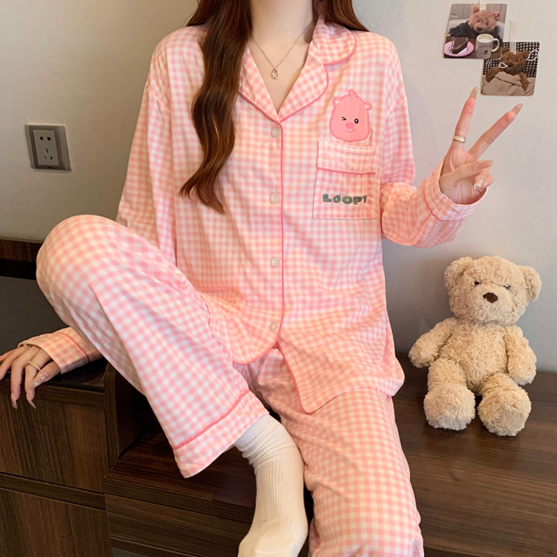Picture of New Ins Pajamas for Women Simple Stripesd Internet Celebrity Long-Sleeved Cardigan Girl Korean Version Thin Home Wear Set Wholesale