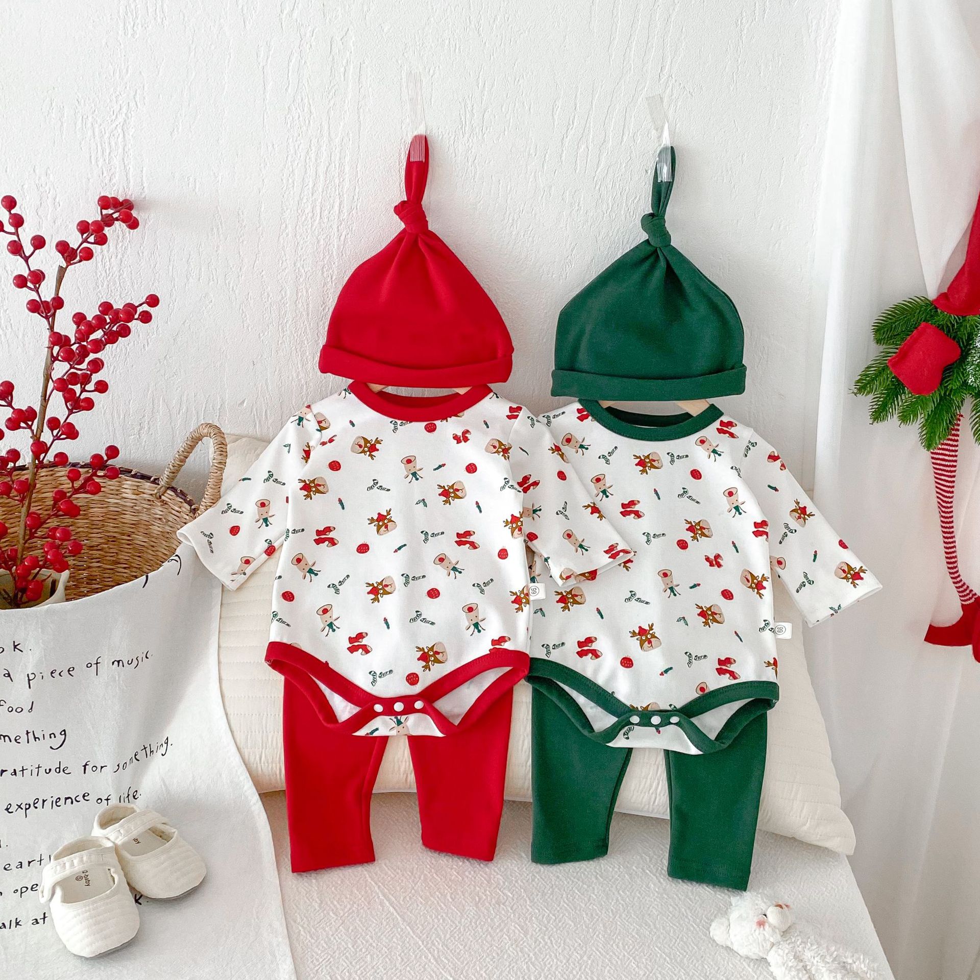 2025 European and American Baby Children's Clothing Autumn and Winter Christmas Male and Female Baby Long-Sleeved Three-Piece Suit Hayi Crawling Suit