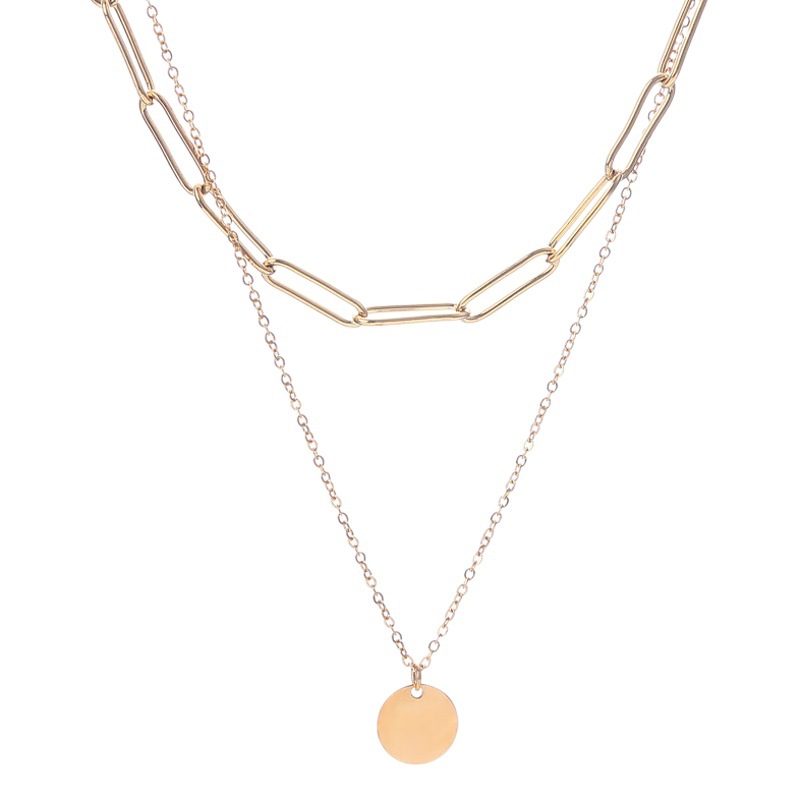 Fashion jewelry women's stainless steel metal waterproof non-fading 18K gold bamboo clip chain double layer sweater necklace