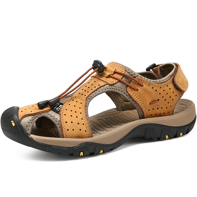 Cross-border explosions men's slippers top layer real cowhide summer hollow sandals outdoor breathable beach shoes men's outdoor wear