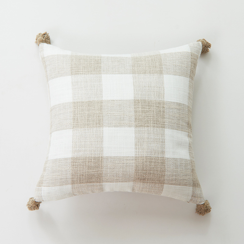 Picture of Xu Ai Thickened Cotton and Linen Texture Striped Plaid Multicolor Tassel Fashion Sofa Cushion Cover Factory in stock