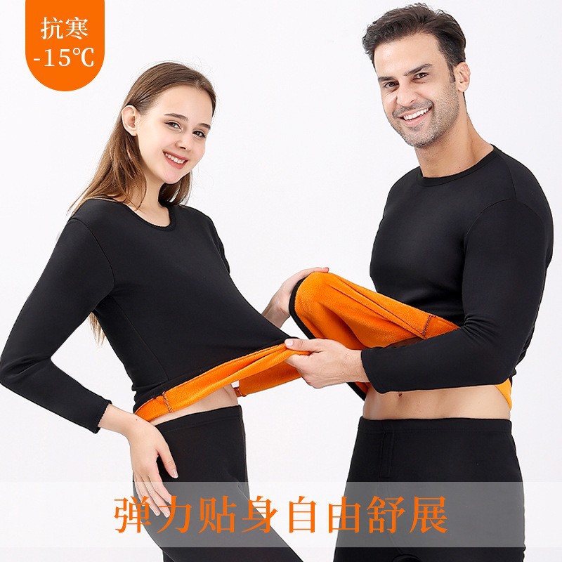Men's golden fleece long johns suit wholesale middle-aged and elderly cotton sweater men's fleece-lined thickened thermal underwear winter