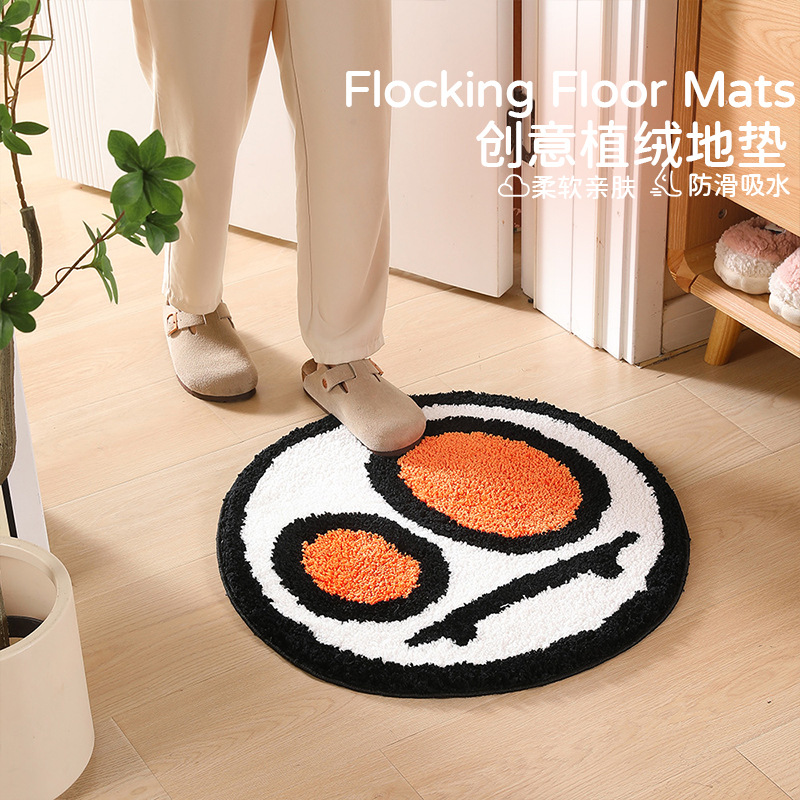 Flocked Round Bedroom Door Mat, Non-Slip Bathroom Absorbent Floor Mat, Entrance Door Mat, Children's Mat, Non-Slip and Absorbent