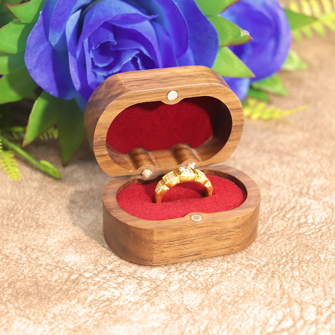 Picture of Dragon and Phoenix Jewelry Box Vintage Wooden Earrings Ring Box Flannelette Jewelry Pair Ring Storage Box for Women